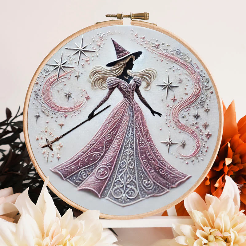 Rubbyoo Embroidery Kit - Pink Magical Witch | Diy Sewing Artwork | Gothic Handmade Set For Beginners
