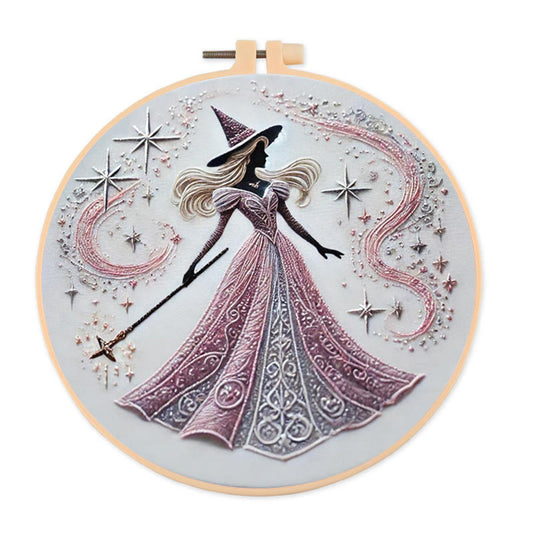 Rubbyoo Embroidery Kit - Pink Magical Witch | Diy Sewing Artwork | Gothic Handmade Set For Beginners