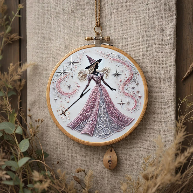 Rubbyoo Embroidery Kit - Pink Magical Witch | Diy Sewing Artwork | Gothic Handmade Set For Beginners