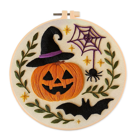 Rubbyoo Embroidery Kit - Pumpkin With Bat | Spook Halloween Decoration | Diy Holiday Handicraft