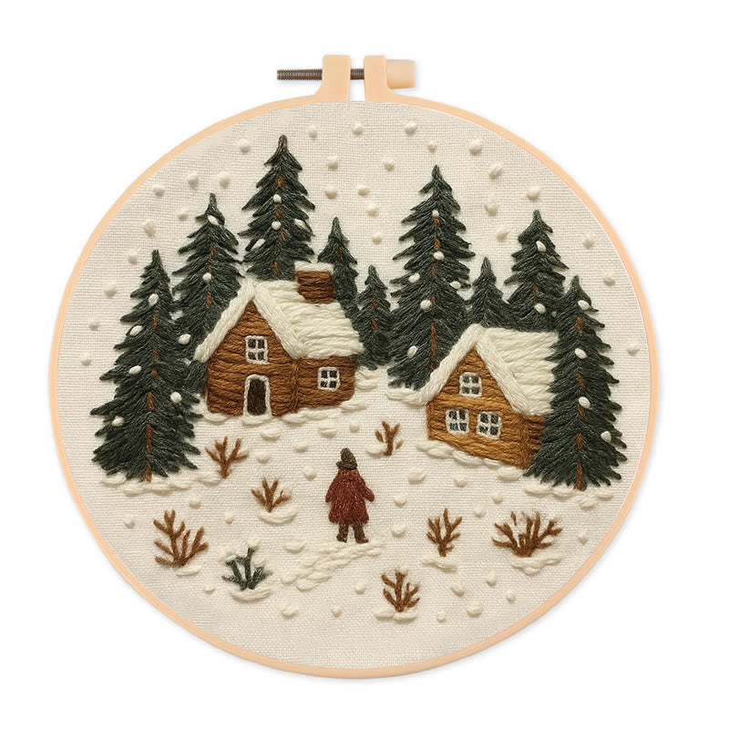 Rubbyoo Embroidery Kit - Snowy Town | Winter Landscape Craft | Christmas Handmade Decor