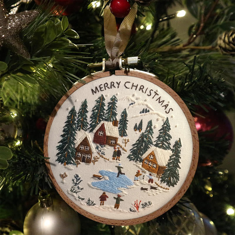 Rubbyoo Embroidery Kit - Snowy Village Scene | Handmade Crafts For Friends | Diy Christmas Needlepoint