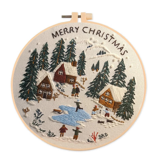 Rubbyoo Embroidery Kit - Snowy Village Scene | Handmade Crafts For Friends | Diy Christmas Needlepoint