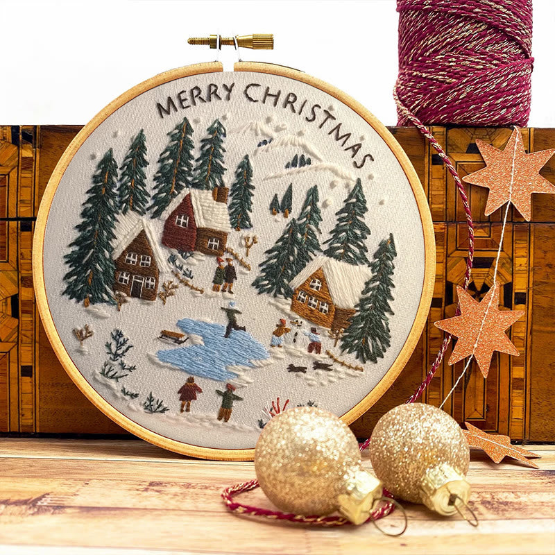 Rubbyoo Embroidery Kit - Snowy Village Scene | Handmade Crafts For Friends | Diy Christmas Needlepoint