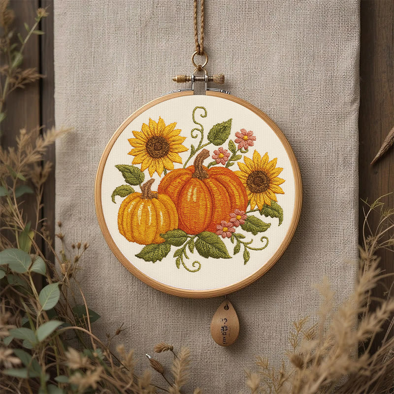 Rubbyoo Embroidery Kit - Sunflower Pumpkin | Diy Helloween Craft | Easy Beginner Needlework