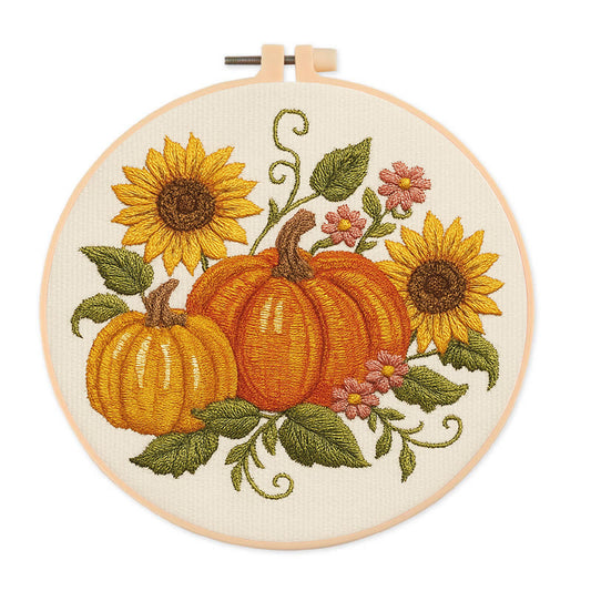 Rubbyoo Embroidery Kit - Sunflower Pumpkin | Diy Helloween Craft | Easy Beginner Needlework