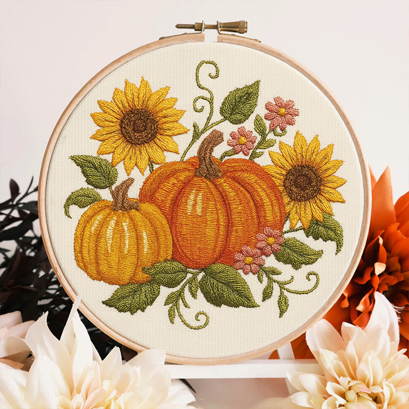 Rubbyoo Embroidery Kit - Sunflower Pumpkin | Diy Helloween Craft | Easy Beginner Needlework