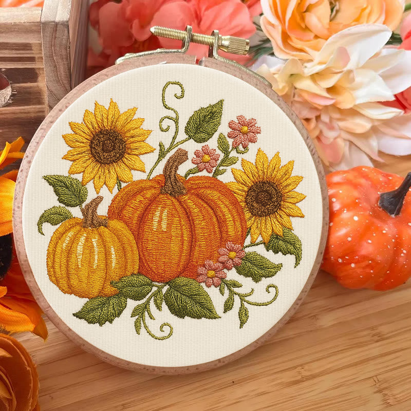 Rubbyoo Embroidery Kit - Sunflower Pumpkin | Diy Helloween Craft | Easy Beginner Needlework