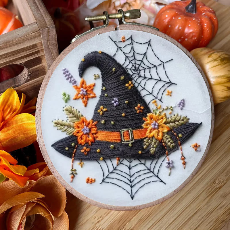 Rubbyoo Embroidery Kit - Spider Wizard Hat | Decorative Halloween Craft | Spooky Halloween Gifts