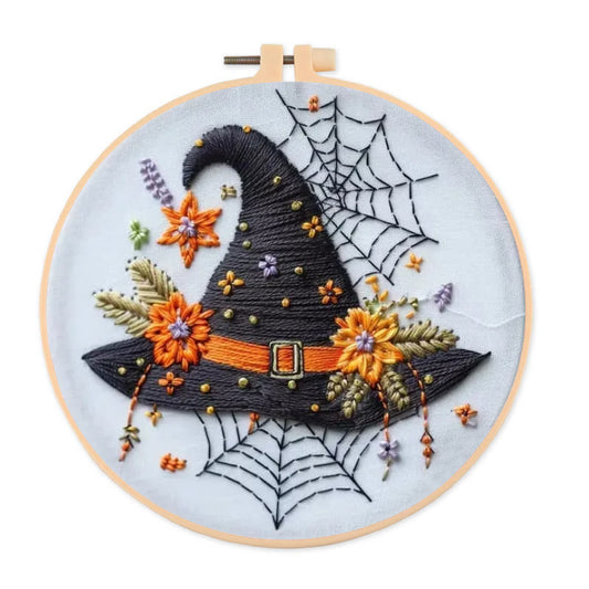 Rubbyoo Embroidery Kit - Spider Wizard Hat | Decorative Halloween Craft | Spooky Halloween Gifts