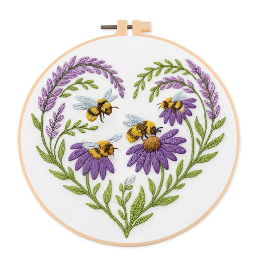 Rubbyoo Embroidery Kit - Bee And Flower | Floral Handmade Craft |  Gifts For House Warming