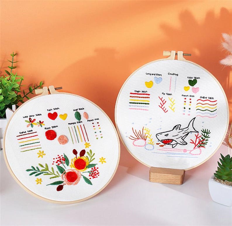 Rubbyoo 3-piece Embroidery Starter Kit - Adorable Animal Pattern | Beginner Stitch Craft | Gifts For Needlework Starter