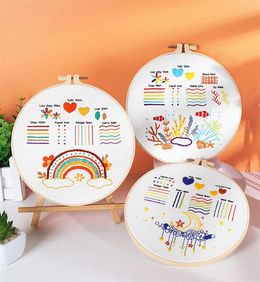 Rubbyoo 3-piece Embroidery Starter Kit - Adorable Animal Pattern | Beginner Stitch Craft | Gifts For Needlework Starter