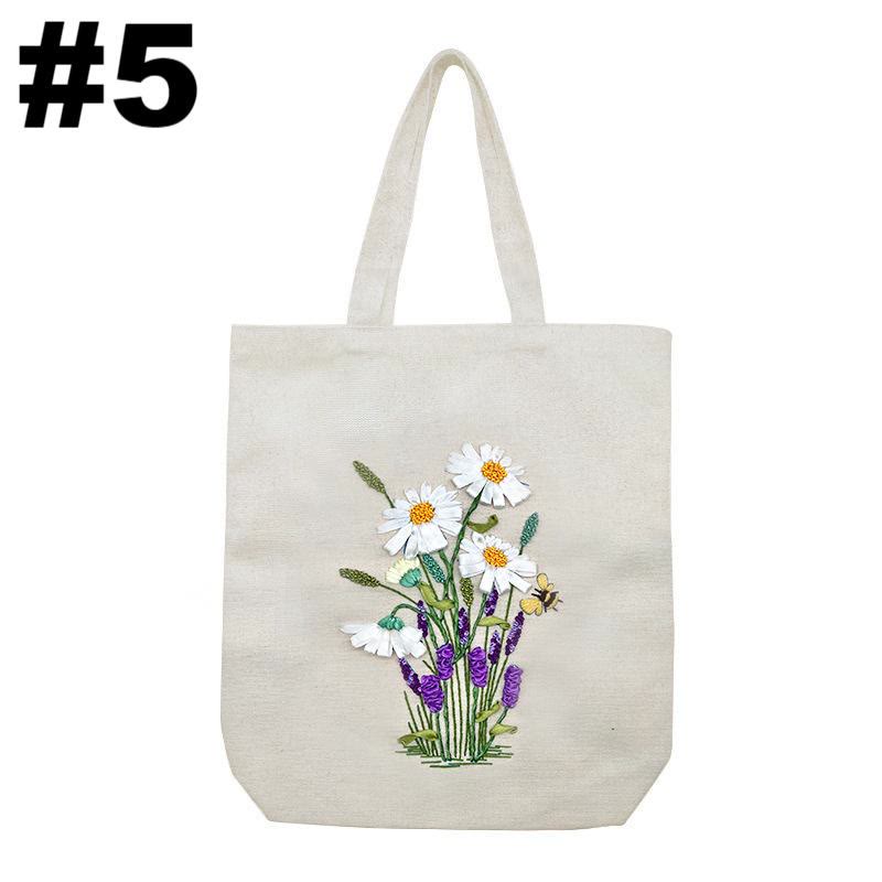 Embroidery Beige And White Canvas Tote Bag Kits | Beginner Flower Crafts | Eco-friendly Shoulder Bag | Christmas Gift