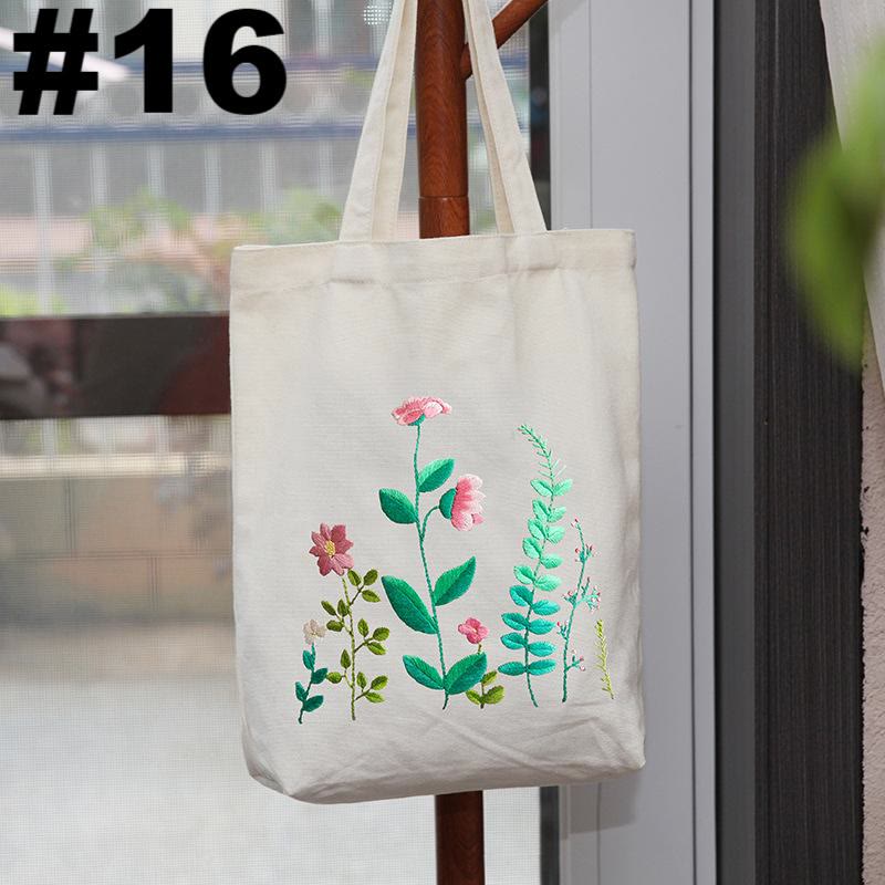 Embroidery Beige And White Canvas Tote Bag Kits | Beginner Flower Crafts | Eco-friendly Shoulder Bag | Christmas Gift