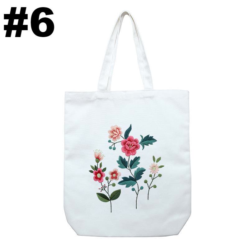 Embroidery Beige And White Canvas Tote Bag Kits | Beginner Flower Crafts | Eco-friendly Shoulder Bag | Christmas Gift