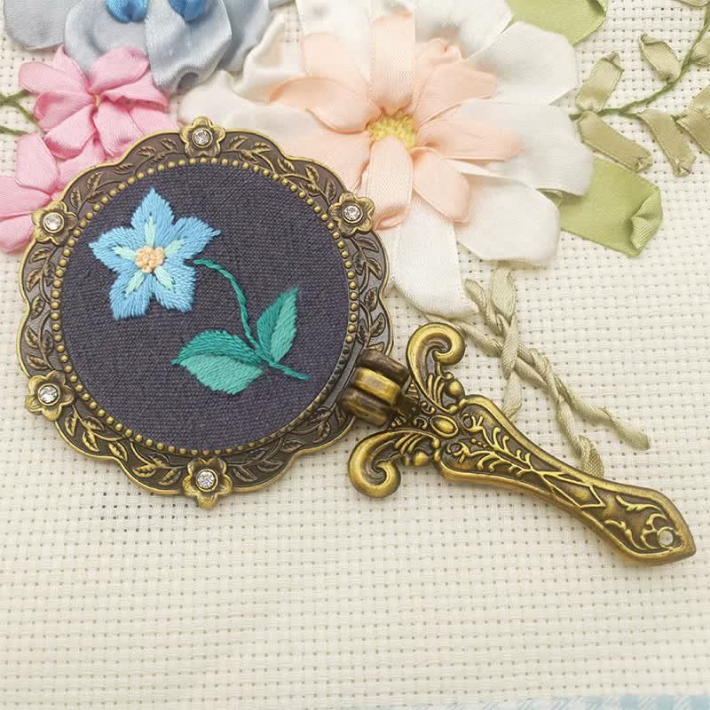 Needle kit Handheld Mirror | Floral Embroidered Compact Mirror | Great gift for your loved one