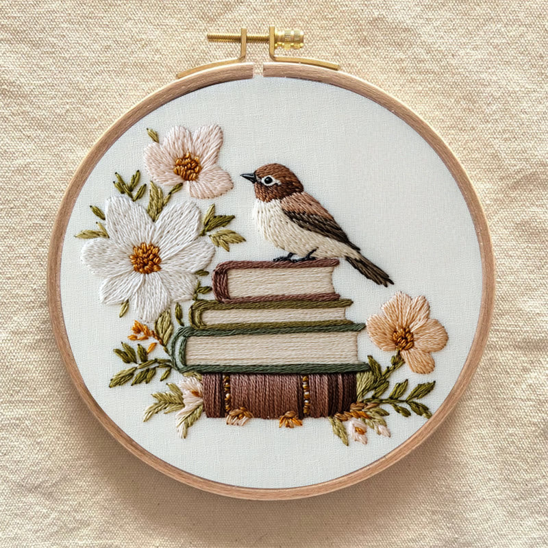 Rubbyoo Embroidery Kit - Bird on the Bookshelf | For Craft Lover  Starter kit