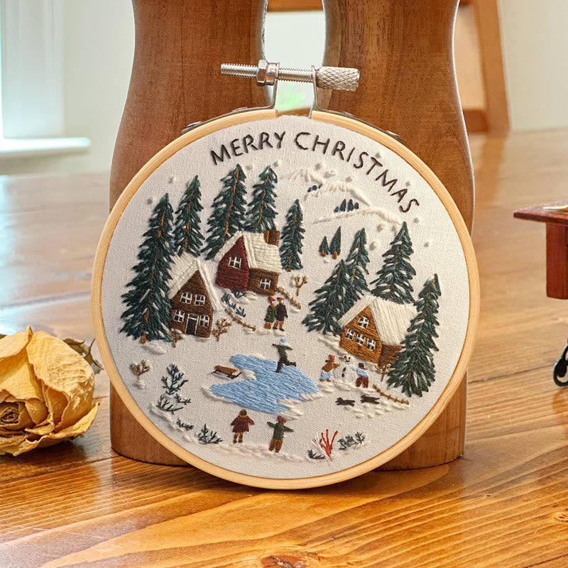 Rubbyoo Embroidery Kit - Snowy Village Scene | Handmade Crafts For Friends | Diy Christmas Needlepoint