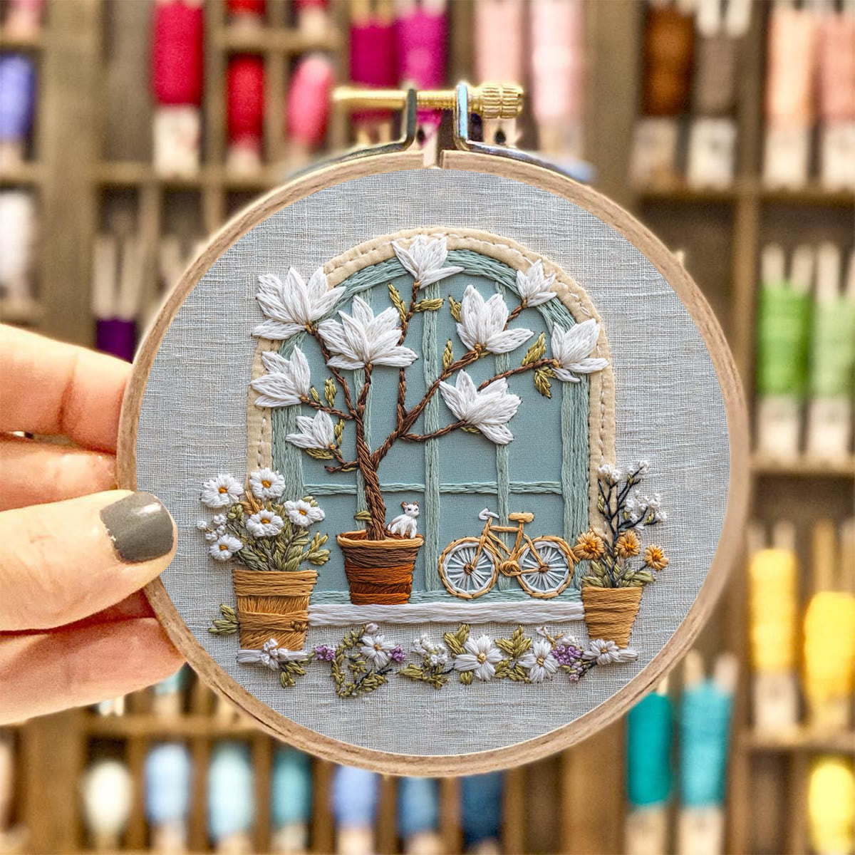 Rubbyoo Embroidery Kit - Floral Window | Diy Needle Craft Gifts