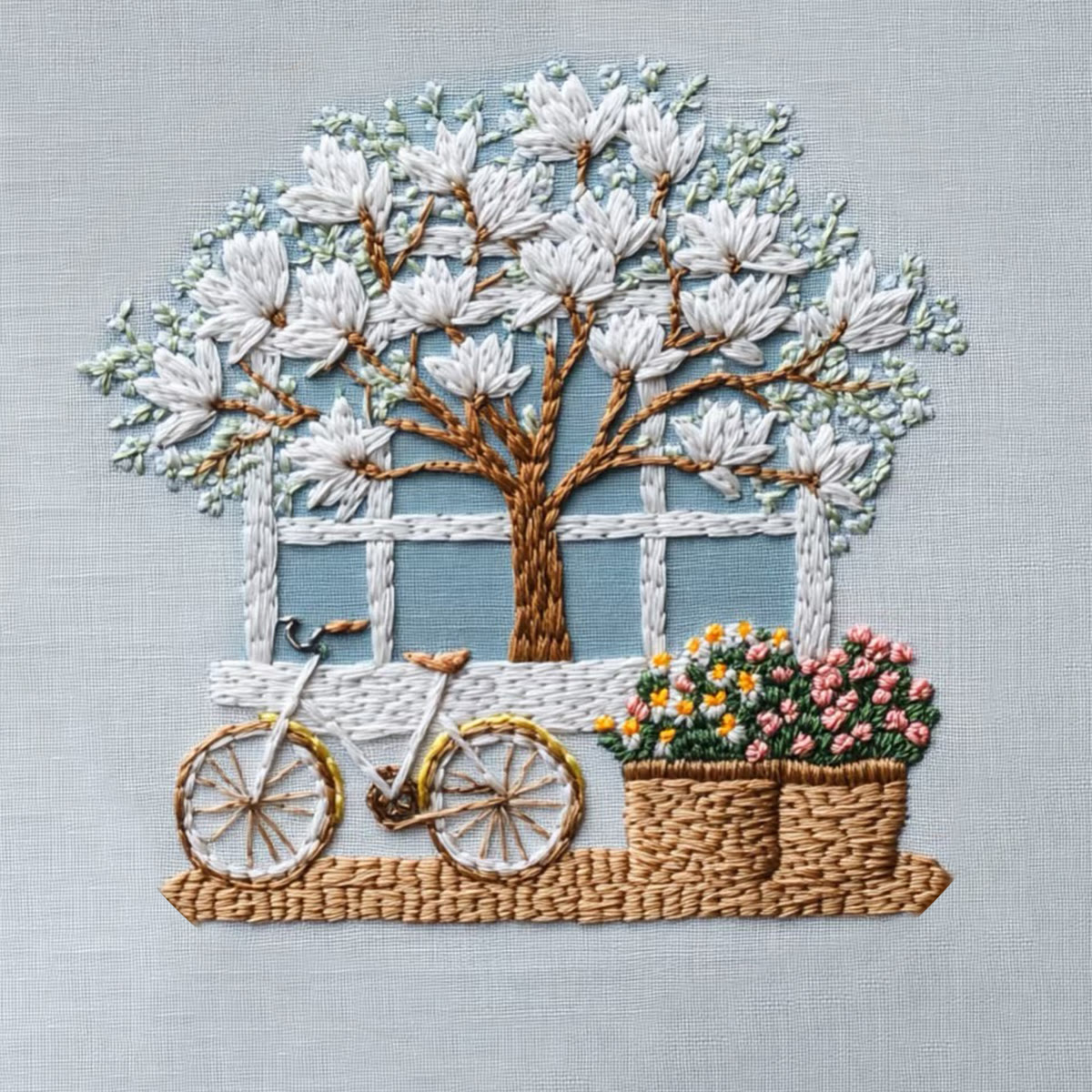 Rubbyoo Embroidery Kit - Bicycle With Beautiful Flowers | Diy Stitching Craft Kits