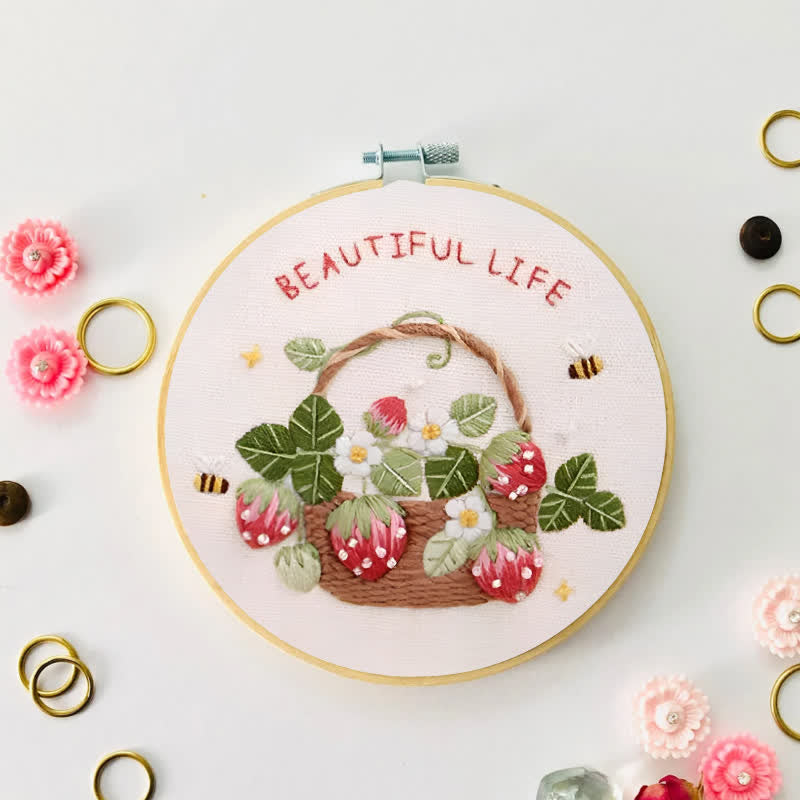 Rubbyoo Embroidery Kit - Strawberry Basket Hand Embroidery Pattern