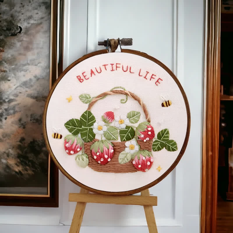 Rubbyoo Embroidery Kit - Strawberry Basket Hand Embroidery Pattern