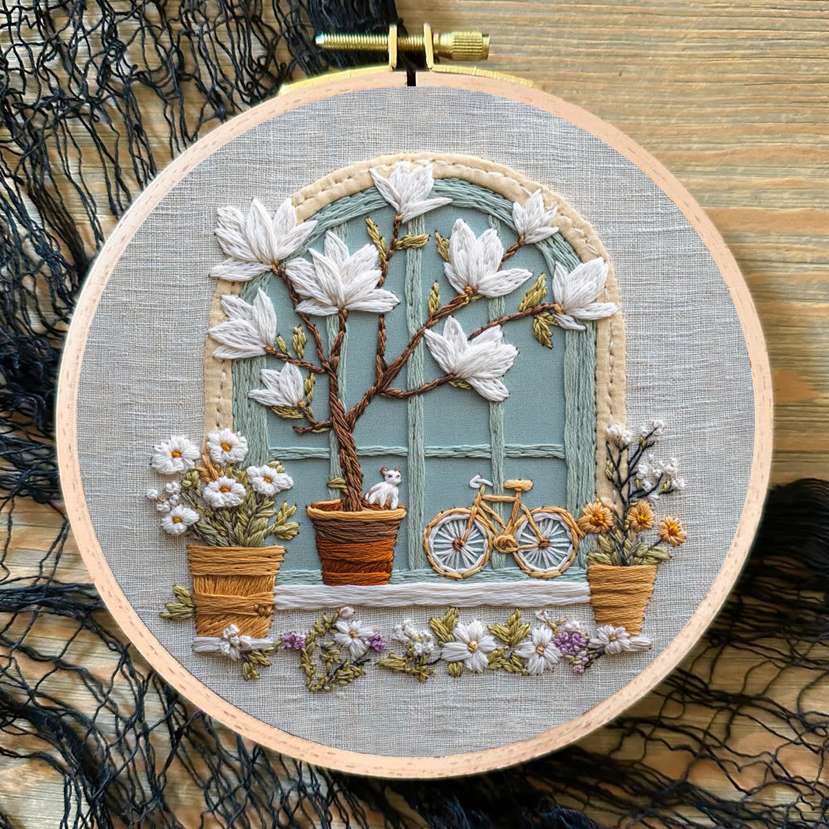 Rubbyoo Embroidery Kit - Floral Window | Diy Needle Craft Gifts