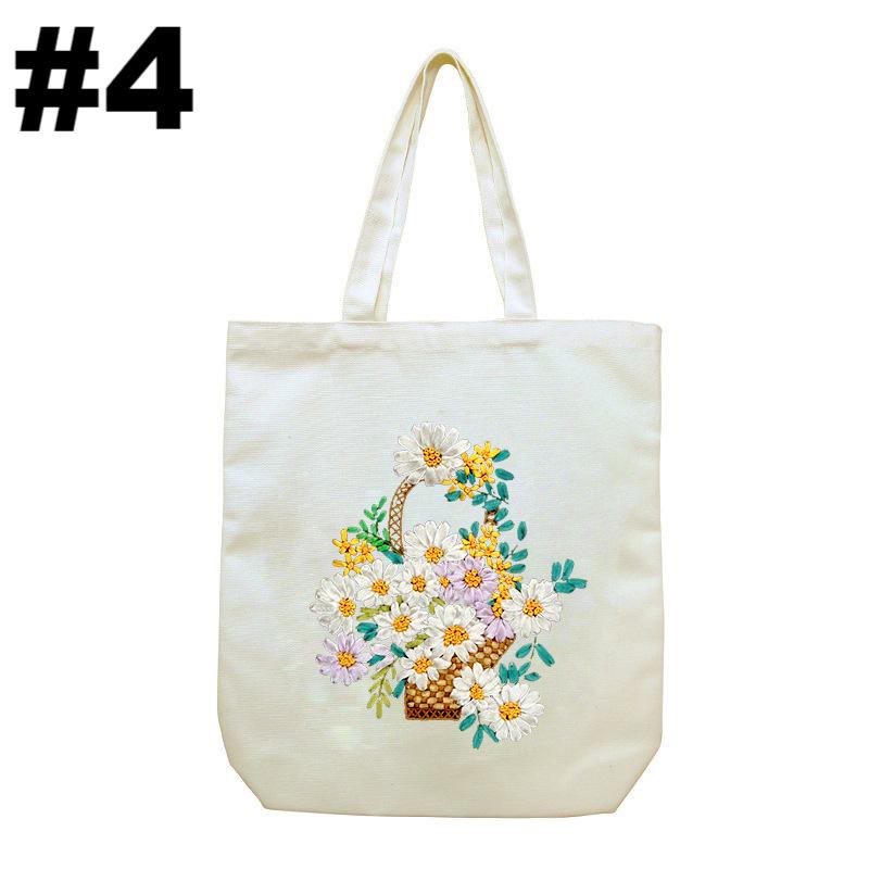 Embroidery Beige And White Canvas Tote Bag Kits | Beginner Flower Crafts | Eco-friendly Shoulder Bag | Christmas Gift