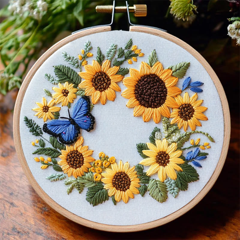 Rubbyoo Embroidery Kit - Sunflowers Wreath And Butterfly | Needlework Gifts