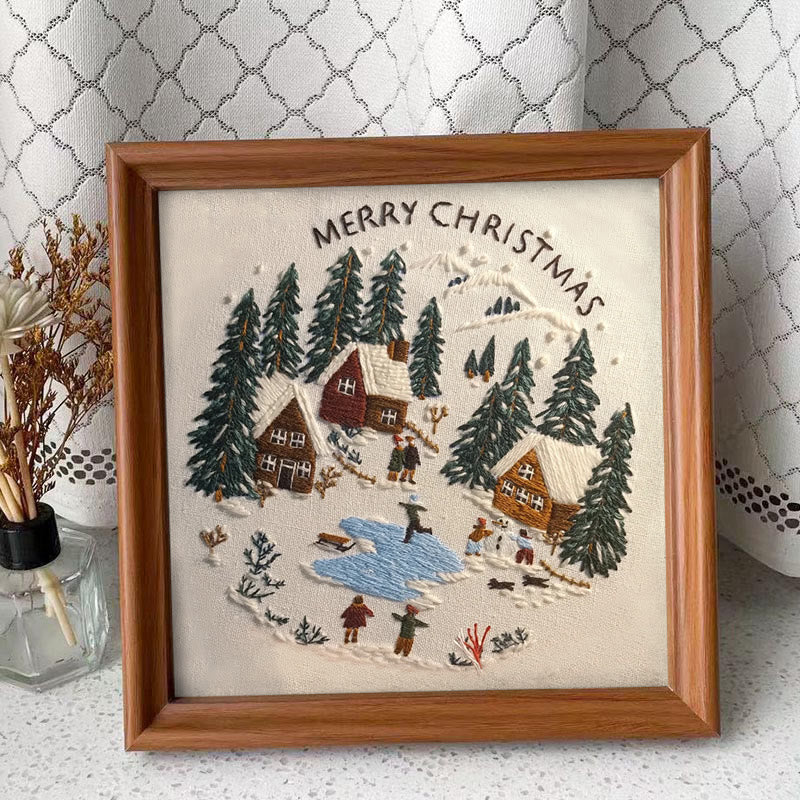 Rubbyoo Embroidery Kit - Snowy Village Scene | Handmade Crafts For Friends | Diy Christmas Needlepoint