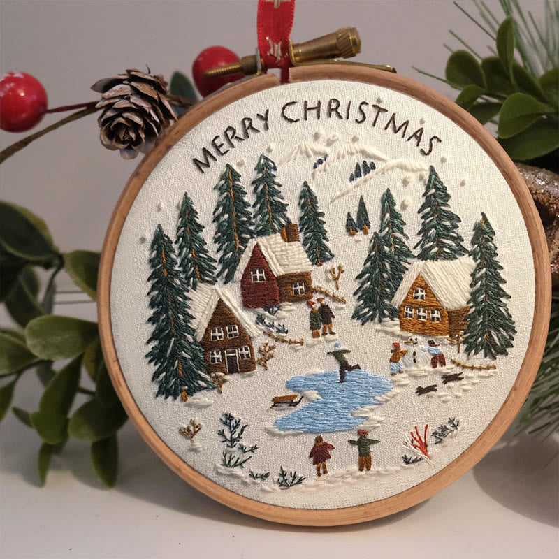 Rubbyoo Embroidery Kit - Snowy Village Scene | Handmade Crafts For Friends | Diy Christmas Needlepoint