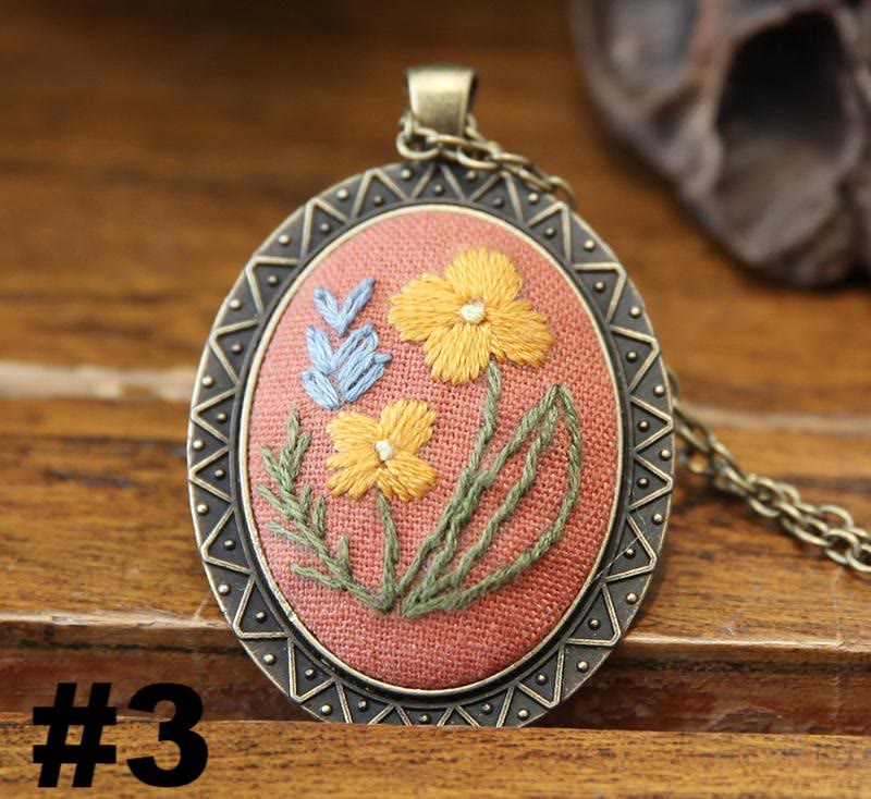 Embroidery Necklace Kits | Creative Stitching Ornament | Hand Embroidered Flower Pendant | Gifts For Her