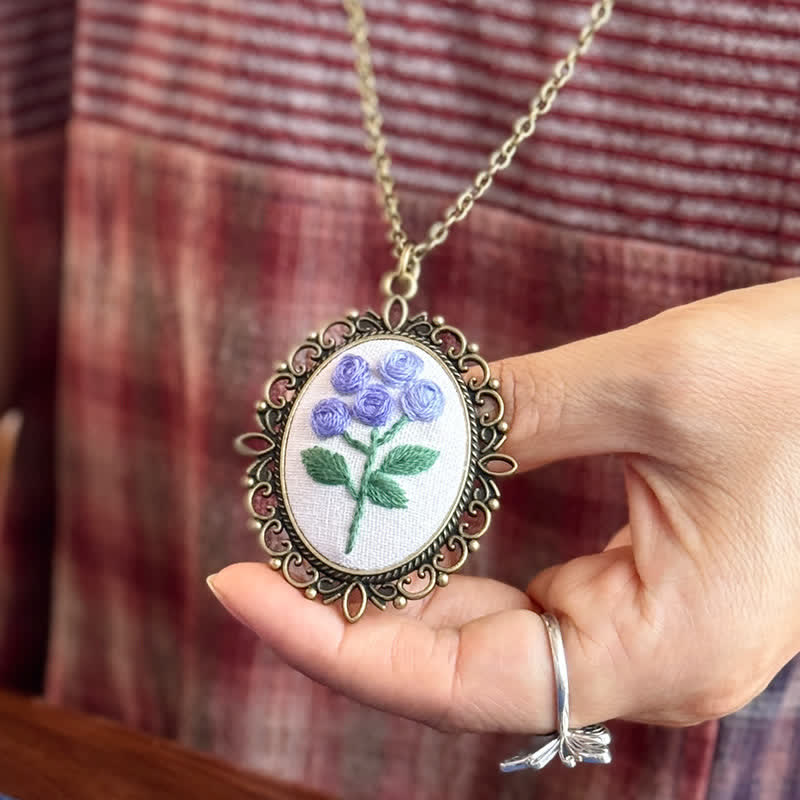 Hand Embroidered Pendant Necklace