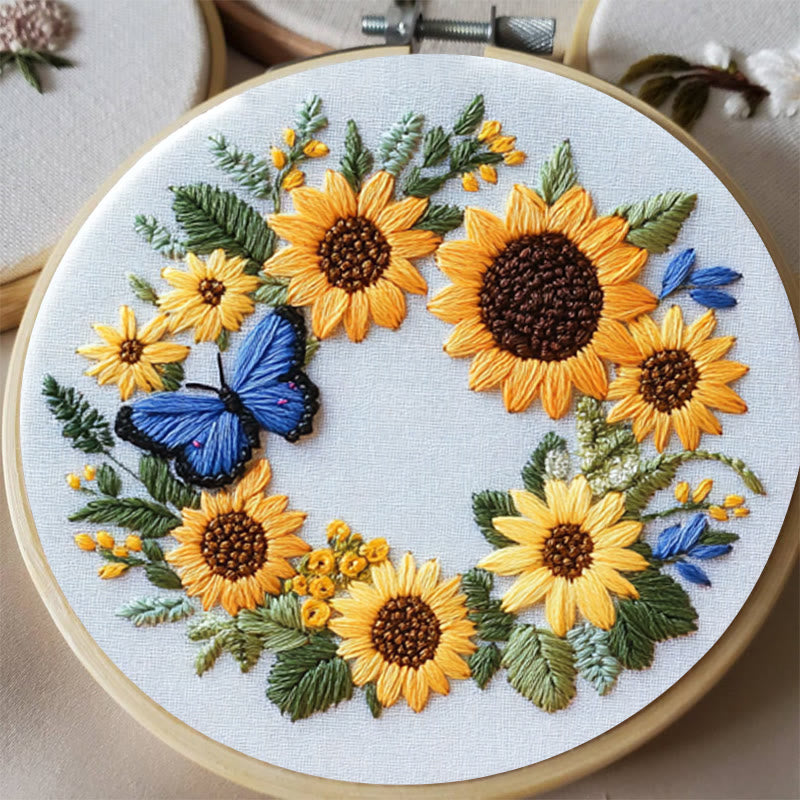 Rubbyoo Embroidery Kit - Sunflowers Wreath And Butterfly | Needlework Gifts