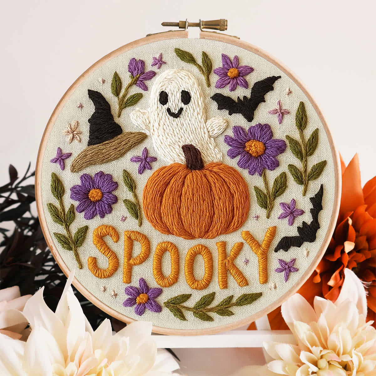 Rubbyoo Embroidery Kit - Spooky Pumpkin |  Halloween Vibes Decor |  Perfect For Wall Hanging