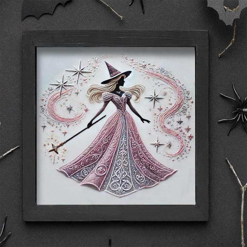 Rubbyoo Embroidery Kit - Pink Magical Witch | Diy Sewing Artwork | Gothic Handmade Set For Beginners