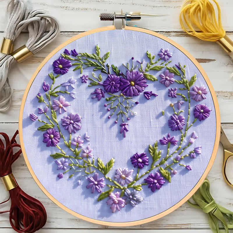 Rubbyoo Embroidery Kit - Purple Floral Heart