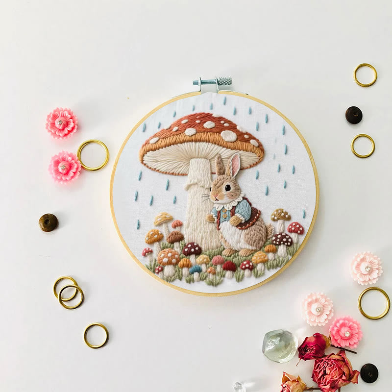Rubbyoo Embroidery Kit - Rabbit In The Rain | Handmade Needle Craft
