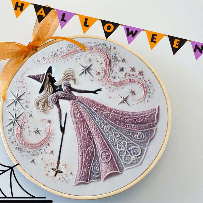 Rubbyoo Embroidery Kit - Pink Magical Witch | Diy Sewing Artwork | Gothic Handmade Set For Beginners