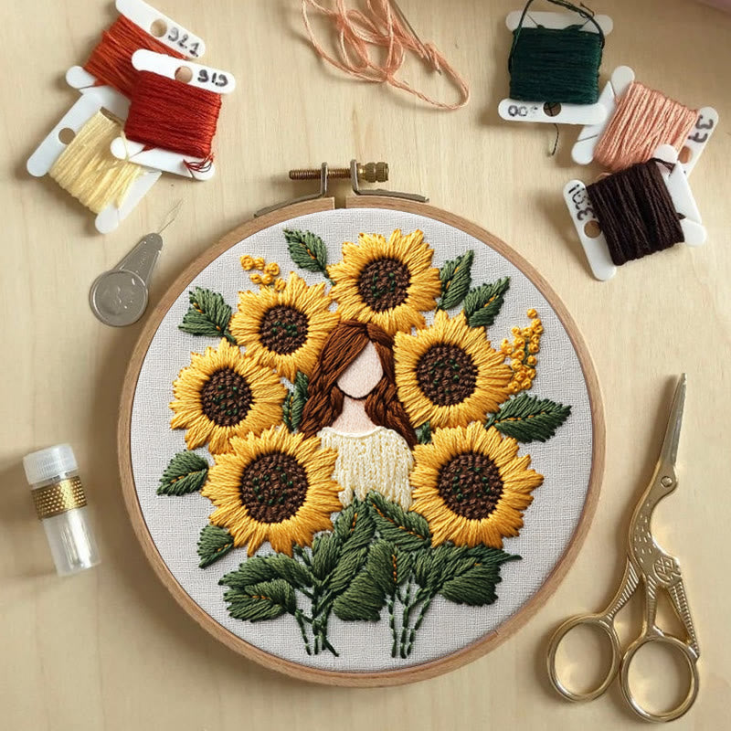 Rubbyoo Embroidery Kit - Sunflower Girl  | Handmade Craft Gift