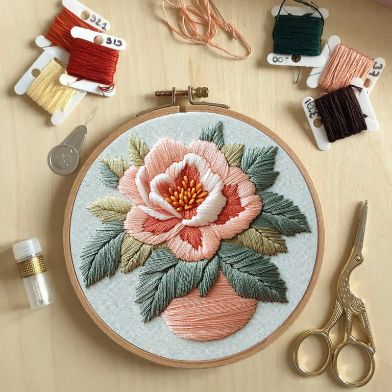 Rubbyoo Embroidery Kit - Peony Flower |  Needlework Craft For Beginner