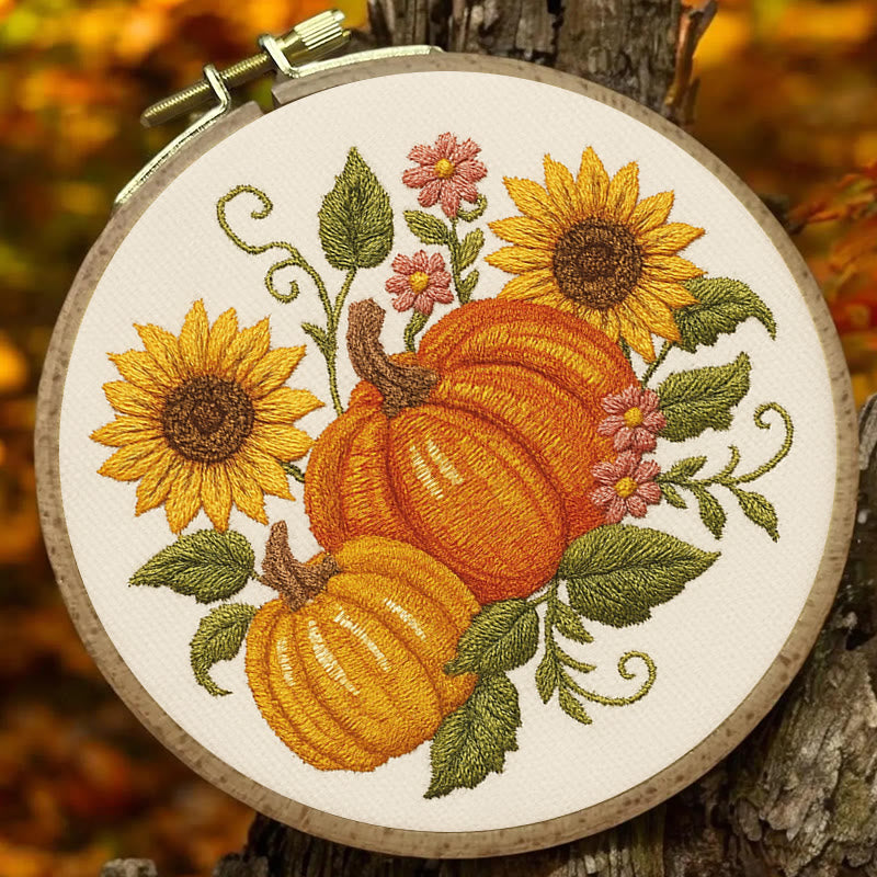 Rubbyoo Embroidery Kit - Sunflower Pumpkin | Diy Helloween Craft | Easy Beginner Needlework