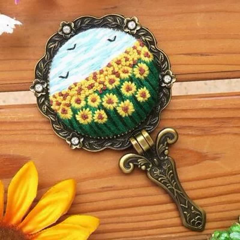 Needle kit Handheld Mirror | Floral Embroidered Compact Mirror | Great gift for your loved one