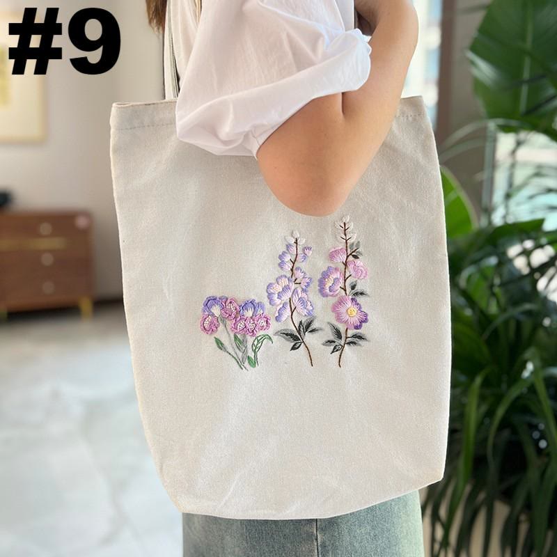 Embroidery Beige And White Canvas Tote Bag Kits | Beginner Flower Crafts | Eco-friendly Shoulder Bag | Christmas Gift