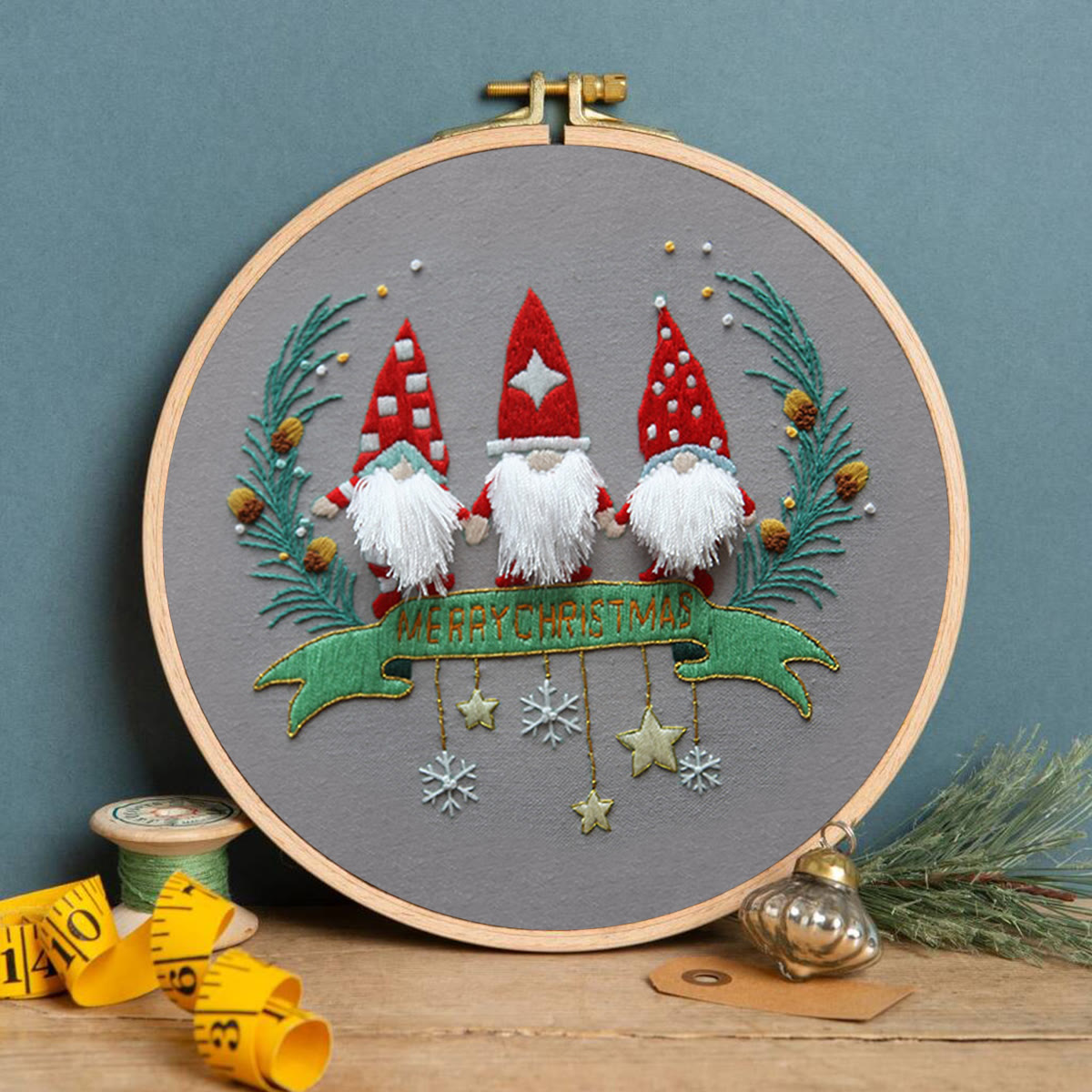 Rubbyoo Embroidery Kit-Three Santa Claus