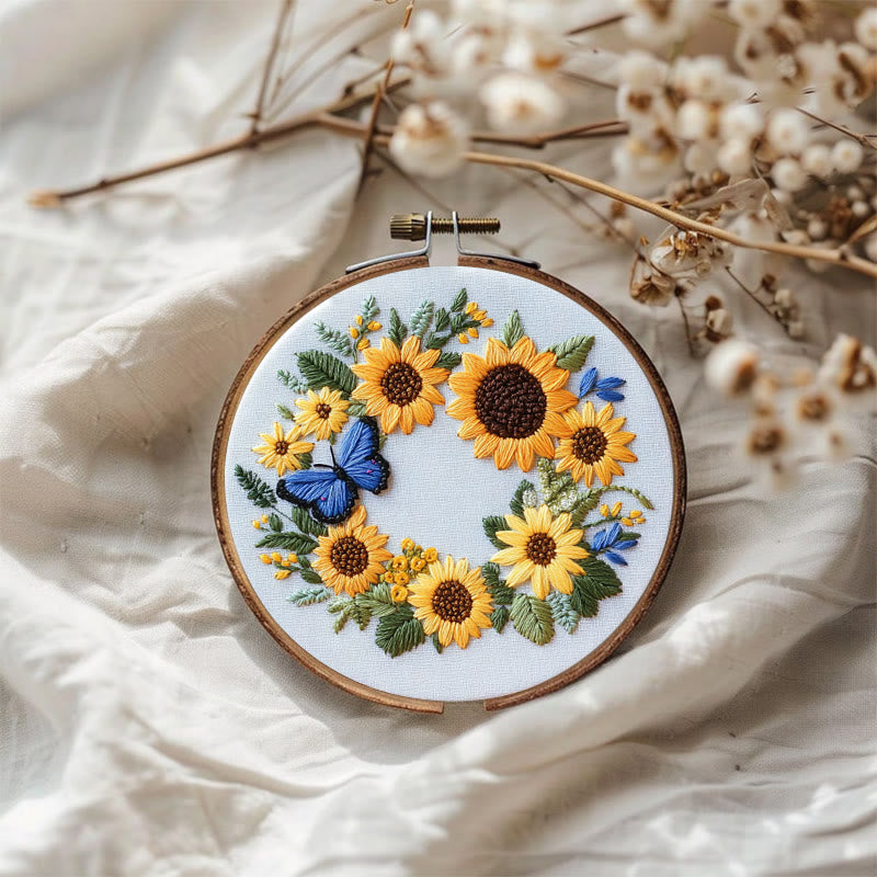 Rubbyoo Embroidery Kit - Sunflowers Wreath And Butterfly | Needlework Gifts