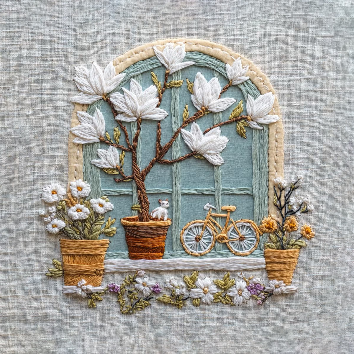 Rubbyoo Embroidery Kit - Floral Window | Diy Needle Craft Gifts