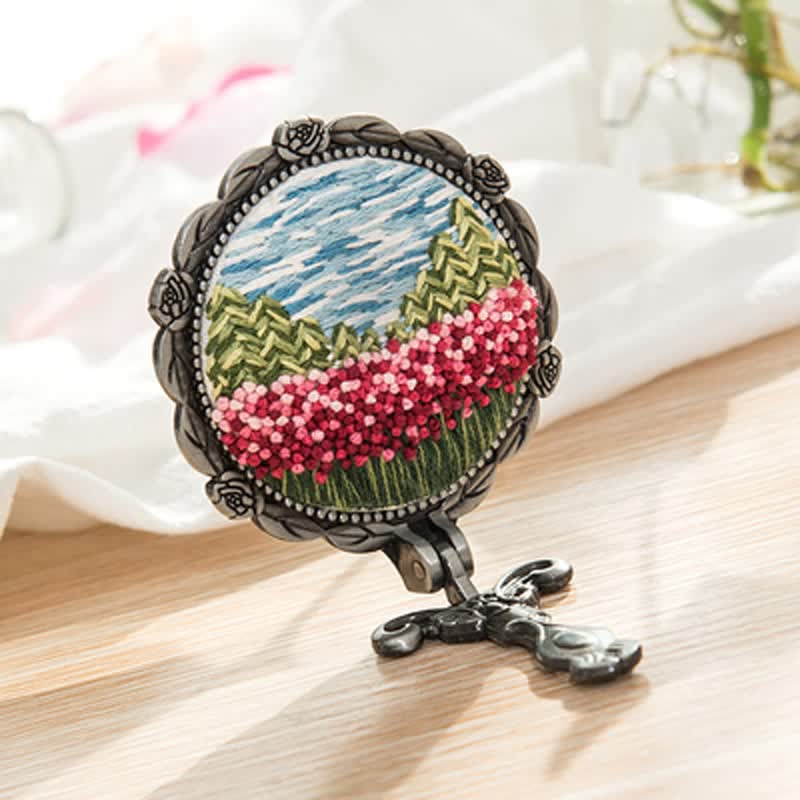 Needle kit Handheld Mirror | Floral Embroidered Compact Mirror | Great gift for your loved one