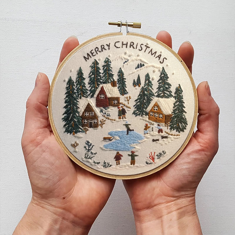 Rubbyoo Embroidery Kit - Snowy Village Scene | Handmade Crafts For Friends | Diy Christmas Needlepoint